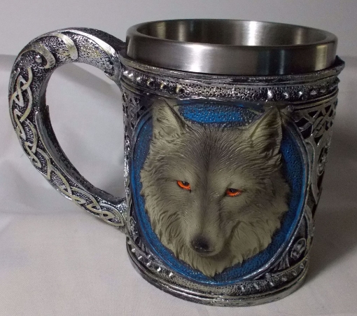 Picture of Alpha Gray Wolf Celtic Tribal Magic - Resin 16 oz Mug With Stainless Steel Rim