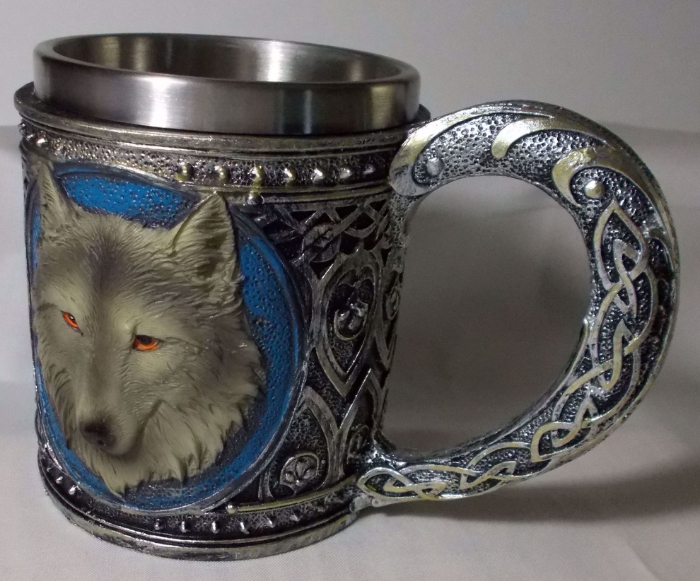 Picture of Alpha Gray Wolf Celtic Tribal Magic - Resin 16 oz Mug With Stainless Steel Rim