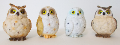 Picture of Cute Colorful Great Horned Forest Snowy & Northern Pygmy Owl Chicks Figurine Set Of 4