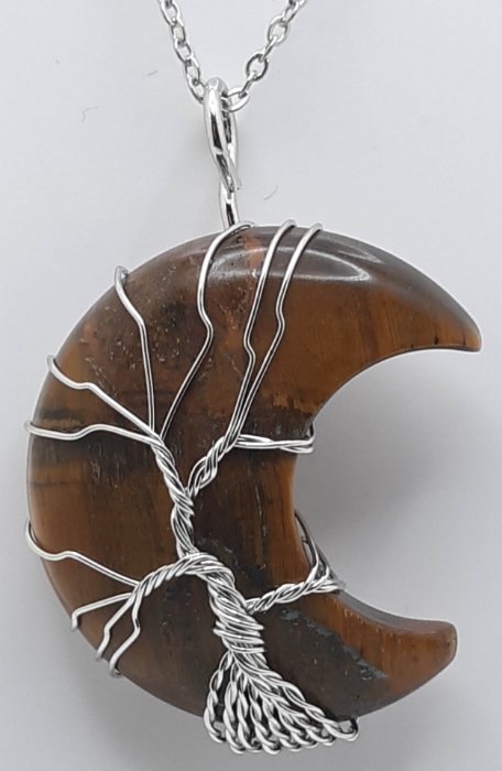 Picture of Tree Of Life - Tigger Eye Healing Crystal Necklace Pendant