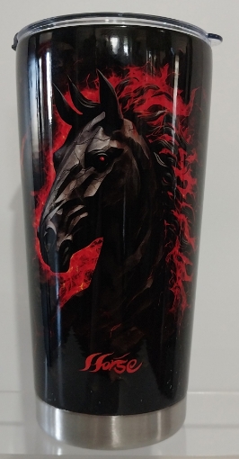 Picture of Black Horse with Red Flame and Black Background