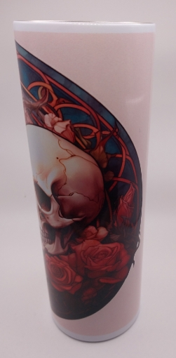 Picture of Skulls two with Blue stained window with pink flowers