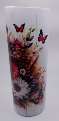 Picture of Gold Cross with Blue Red Butterflies and Flowers