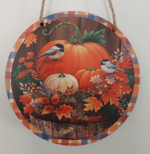 Picture of Pumpkin Harvest with flower and Leaves and birds (Wood plaque)