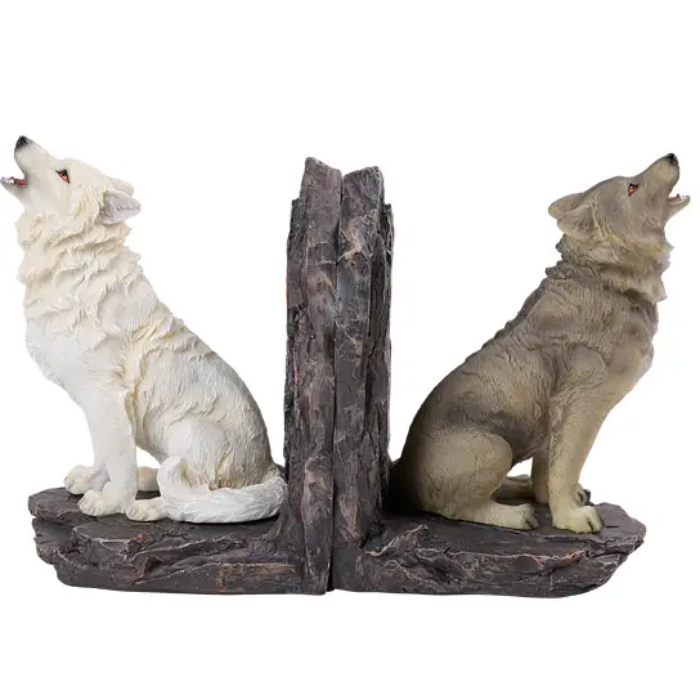 Picture of Wolf Bookends - White & Brown Set